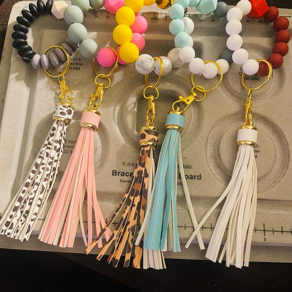 Colorful Beaded Keychain Bracelets with Tassels